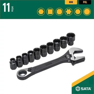 SATA állítható univerzális villáskulcs készlet 11 részes Black Edition (10-19 mm)