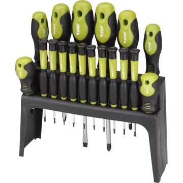 Extol Craft csavarhúzó készlet. 18 db, CrV, mágneses, 4db lapos + 4 db PH + 10 db órás csavarhúzó, műanyag tartóval, bliszteren