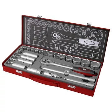 FORTUM dugókulcs készlet 1/2", 29db, 61CrV5; mattkróm 