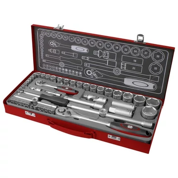 FORTUM dugókulcs készlet 1/2", 1/4", 50db, 61CrV5; mattkróm 