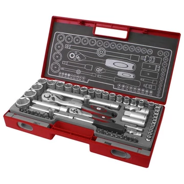 FORTUM dugókulcs készlet 1/2", 1/4", 60db, 61CrV5; mattkróm 