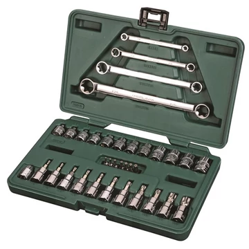 SATA E-Torx csillag- és dugókulcs készlet 1/4" és 3/8" kofferben 35 részes