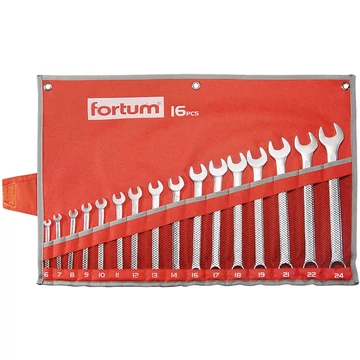 Fortum csillag-villás kulcs készlet 16db, 6-24mm 61CrV5, mattkróm, vászon tok