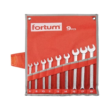 Fortum csillag-villás kulcs készlet 9db, 6-19mm 61CrV5, mattkróm, vászon tok