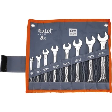 Extol Premium villáskulcs készlet, CrV., vászon tartóban; 8db, 6-22mm
