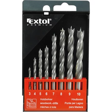 Extol Premium fafúró klt. 8 db, rövid, 3-4-5-6-7-8-9-10mm, Cr.V., normál befogás; műanyag dobozban