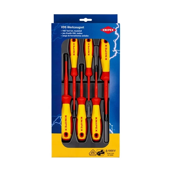 Knipex VDE csavarhúzó készlet lapos/PH/PZ 6 részes, műanyag tálcával