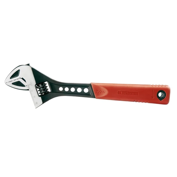 Fortum villáskulcs állítható, FP sorozat, 61CrV5, gumírozott markolat; 250mm/10", foszfátozott
