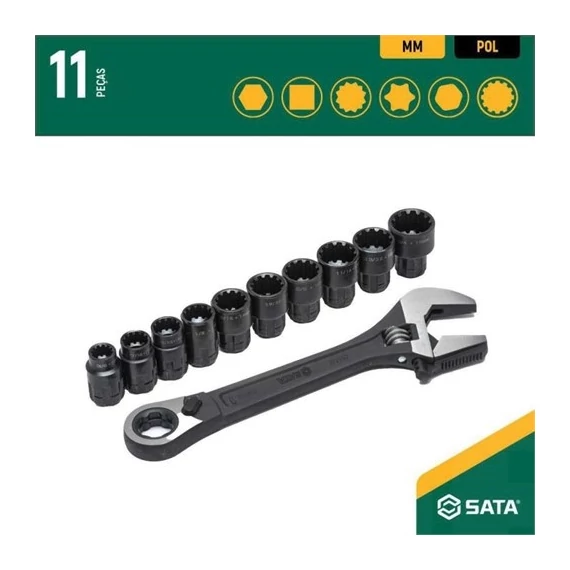 SATA állítható univerzális villáskulcs készlet 11 részes Black Edition (10-19 mm)