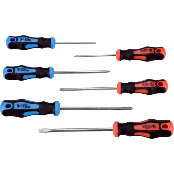 Extol Premium csavarhúzó készlet, 6db; lapos:3×75, 5,5×100 és 6,5×125mm, PH0×60, PH1×100 és PH2×125, CV., mágneses, papír tartóban