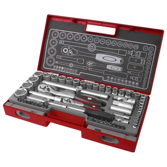 FORTUM dugókulcs készlet 1/2", 1/4", 60db, 61CrV5; mattkróm 