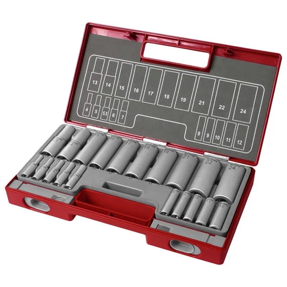FORTUM hosszított dugófej készlet 1/2", 1/4", 20db; 61CrV5 