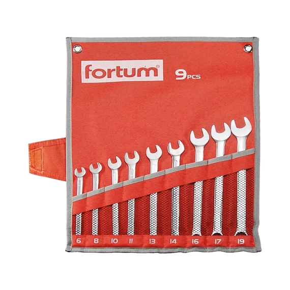 Fortum csillag-villás kulcs készlet 9db, 6-19mm 61CrV5, mattkróm, vászon tok