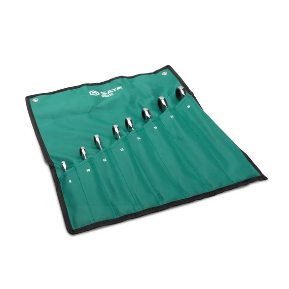 SATA racsnis extra hosszú csillag-villáskulcs készlet 8-19mm 8 részes (csavart nyéllel) (felgöngyölíthető táskában)