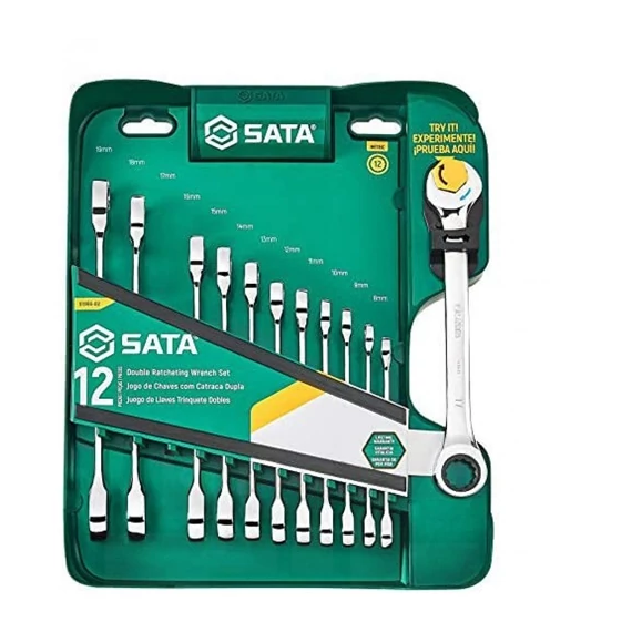 SATA dupla racsnis csillag-villás készlet 8-19mm 12 részes