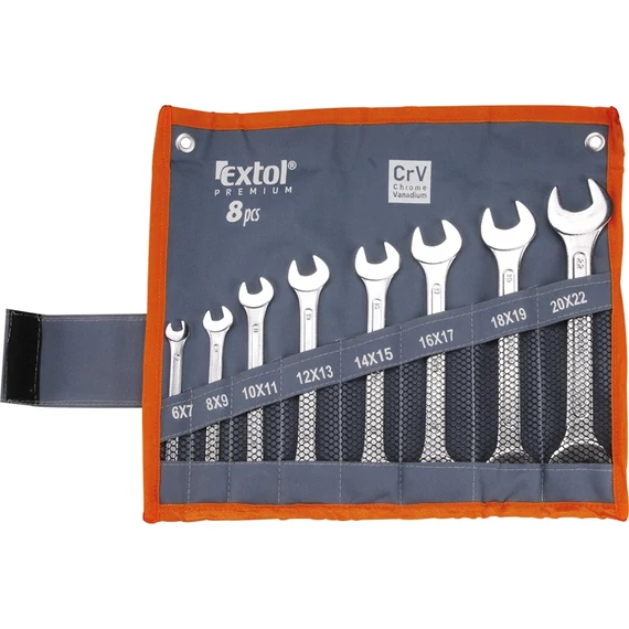 Extol Premium villáskulcs készlet, CrV., vászon tartóban; 8db, 6-22mm