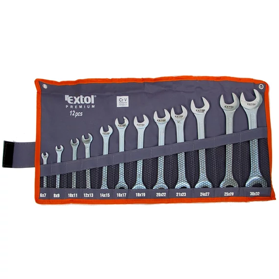 Extol Premium villáskulcs készlet, CrV., vászon tartóban; 12db, 6-32mm