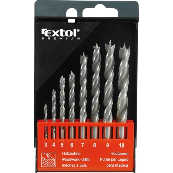 Extol Premium fafúró klt. 8 db, rövid, 3-4-5-6-7-8-9-10mm, Cr.V., normál befogás; műanyag dobozban