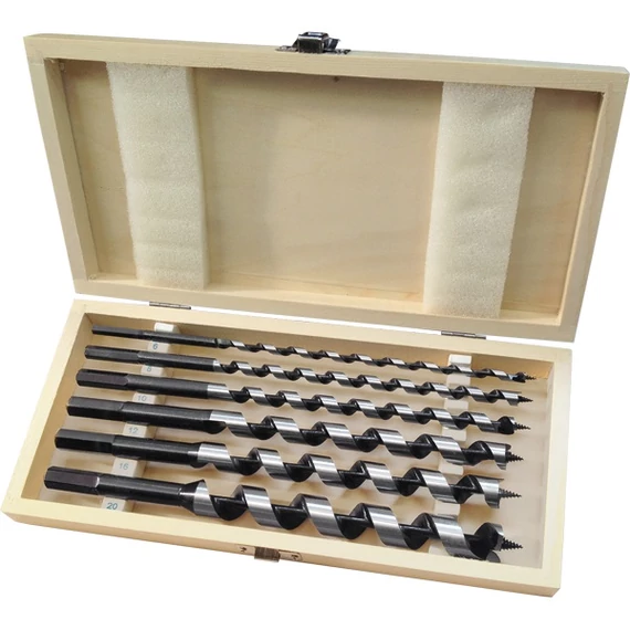 Extol Premium fafúró klt. 6 db, 6-8-10-12-16-20×260mm, csavaros heggyel, hatszög befogás; fa dobozban