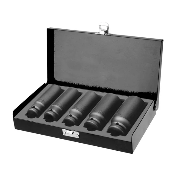 FORTUM gépi (impakt) dugófej klt. 1/2",5db, 17-19-21-24-27mm×79mm ; feketített, műanyag tartóban 