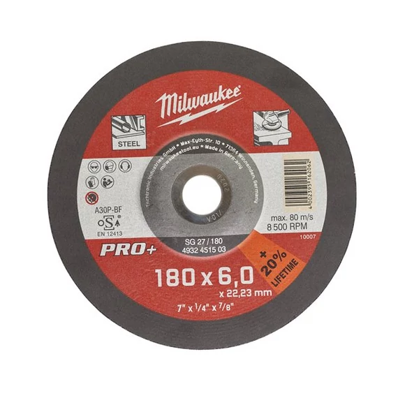 Milwaukee SG 27 / 180 PRO+ csiszolókorong fémhez, hajlított, 180x6.0 mm - Berb Szerszám