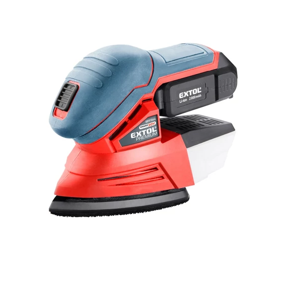 Extol Premium akkus delta csiszoló, Share20V, 20V, Li-ion, 1db akku, 1db töltő, 2000 mAh, 123×95 mm, ford.: 11.000 f/perc
